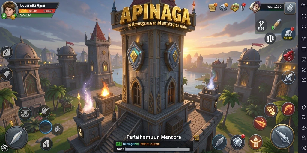 Screenshot utama APINAGA menampilkan aksi mendebarkan dalam permainan Tower Defense.