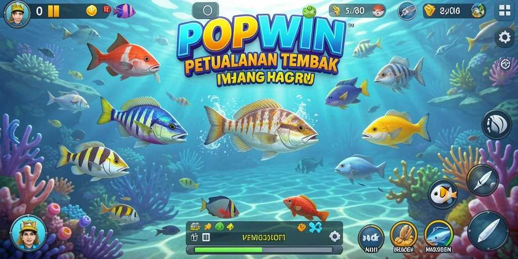 Screenshot gameplay POPWIN menunjukkan keseruan menangkap ikan beragam.